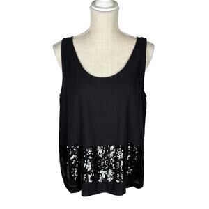 Peachoo + Krejberg Cotton Sequined Tank Top Asymmetrical Women's Large Black